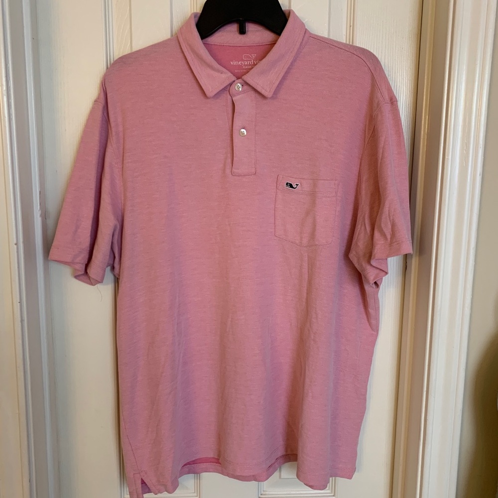 Mens Large Vineyard Vines Pink Pima Cotton Golf Polo Flaws on Collar